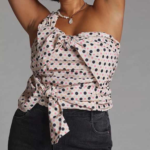 Anthropologie- Maeve Bow- Tie One Shoulder Top - Picture 11 of 14
